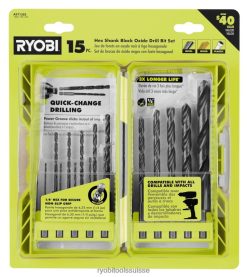 accessoires ch RYOBI 15 pièces. forets à tige hexagonale à oxyde noir 24XXL4784