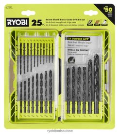 accessoires ch RYOBI 25 pièces. Jeu de forets à oxyde noir à tige ronde 24XXL4783