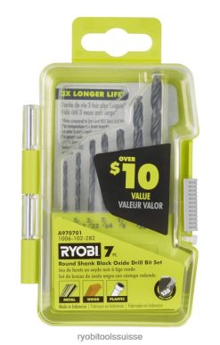 accessoires ch RYOBI 7 pièces. Jeu de forets à oxyde noir à tige ronde 24XXL4787