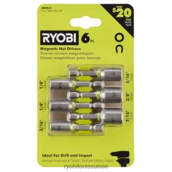accessoires ch RYOBI Jeu de 6 tournevis à écrou magnétique à impact 24XXL4830