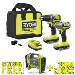 outils électroportatifs ch RYOBI Kit combiné 18 V One+ à 2 outils avec gonfleur/dégonfleur double fonction 18 V One+ gratuit et outil gratuit de votre choix. 24XXL4866