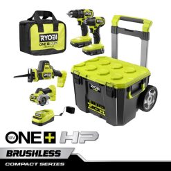 outils électroportatifs ch RYOBI Kit combiné compact sans balais de 4 outils 18 V One+ HP 24XXL417