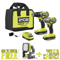 outils électroportatifs ch RYOBI Kit combiné de 2 outils sans balais 18 V One+ HP avec lampe de travail LED hybride 18 V One+ gratuite et outil de sélection gratuit au choix. 24XXL412