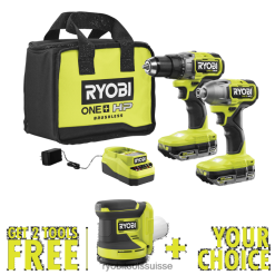 outils électroportatifs ch RYOBI Kit combiné de 2 outils sans balais 18 V One+ HP avec ponceuse à orbite aléatoire 18 V One+ gratuite et outil gratuit de votre choix. 24XXL413
